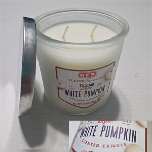 HEB Texas Roots WHITE PUMPKIN Candle 2 Wick Candle NEW